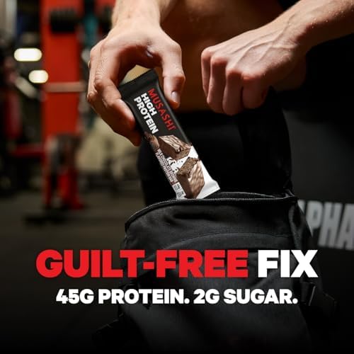 Musashi high-protein bar BCAAs 2-1-1 infographic highlights recovery support.