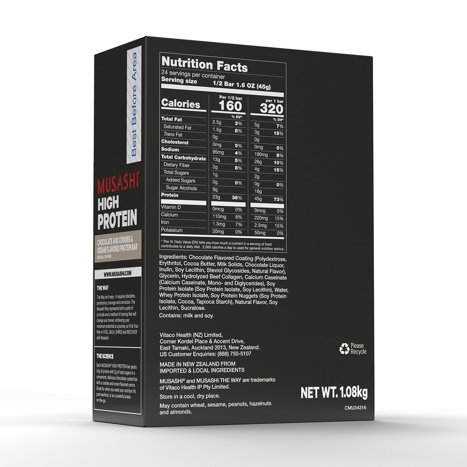 Musashi cookie cream bar cross section shows protein core for post workout recovery