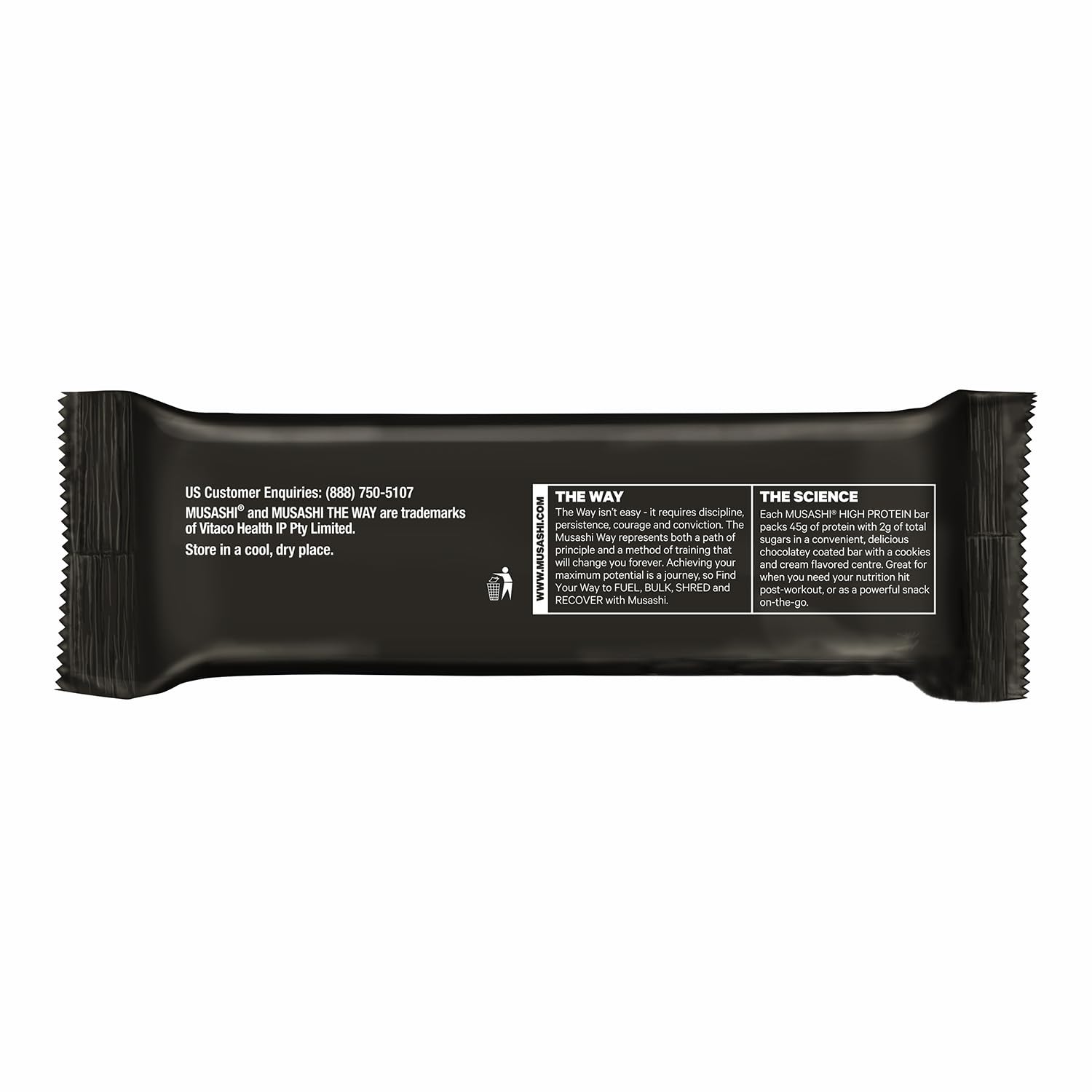 Musashi bar ingredients highlighted with whey protein isolate focus