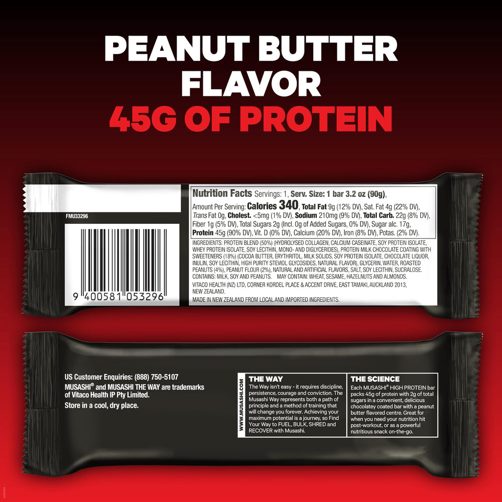 MUSASHI High Protein Bar cross-section shows rich center, ideal post-workout recovery fueling