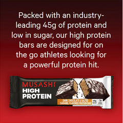 Musashi bar dark chocolate coating offers rich flavor with low sugar