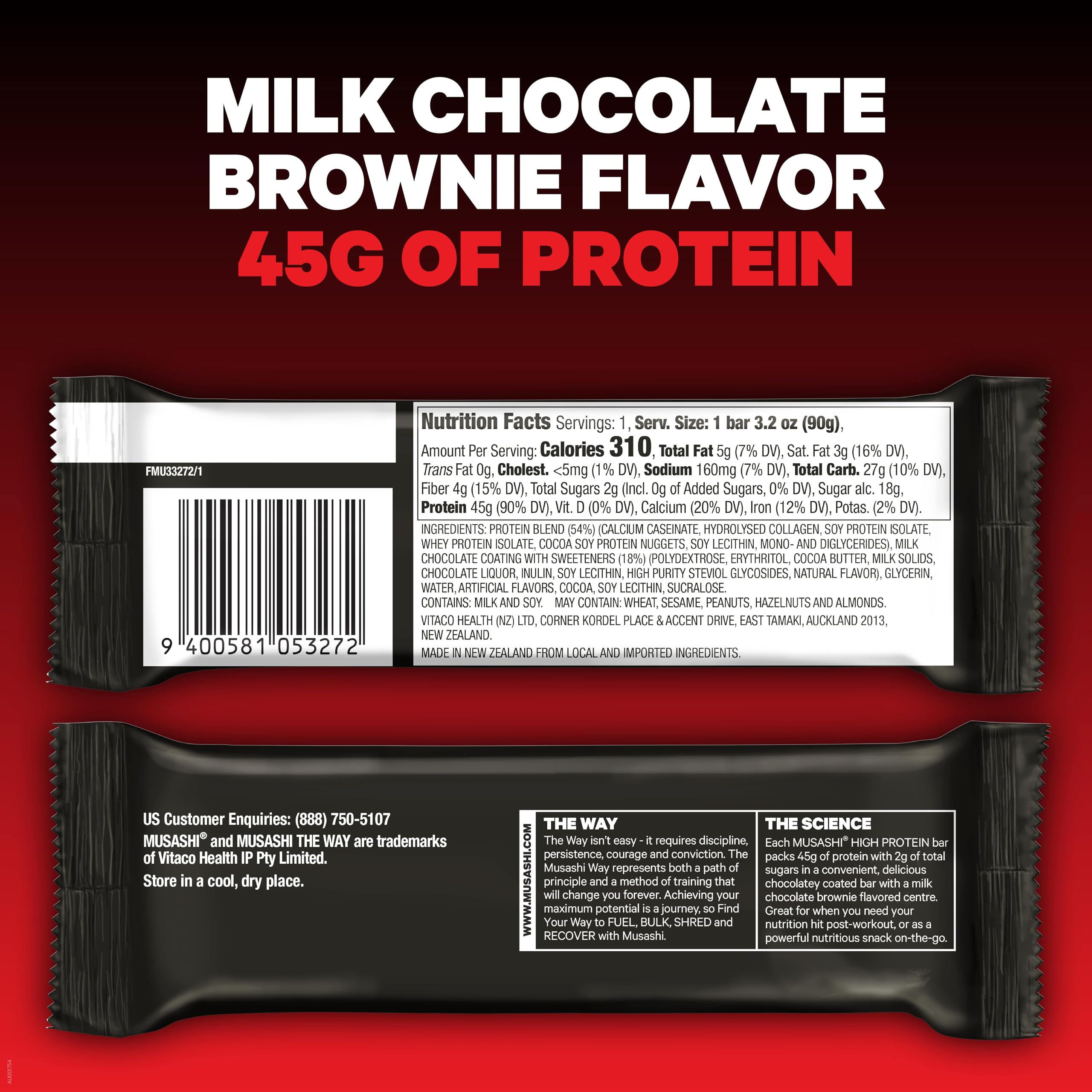 Musashi high-protein bar nutrition panel closeup helps informed snack choices.