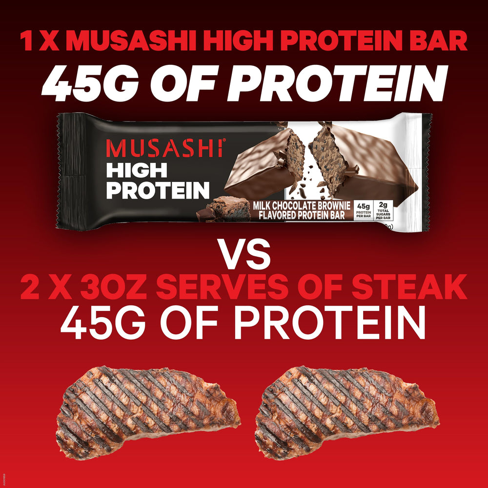 Musashi high-protein bar post-workout ready snack on the go.