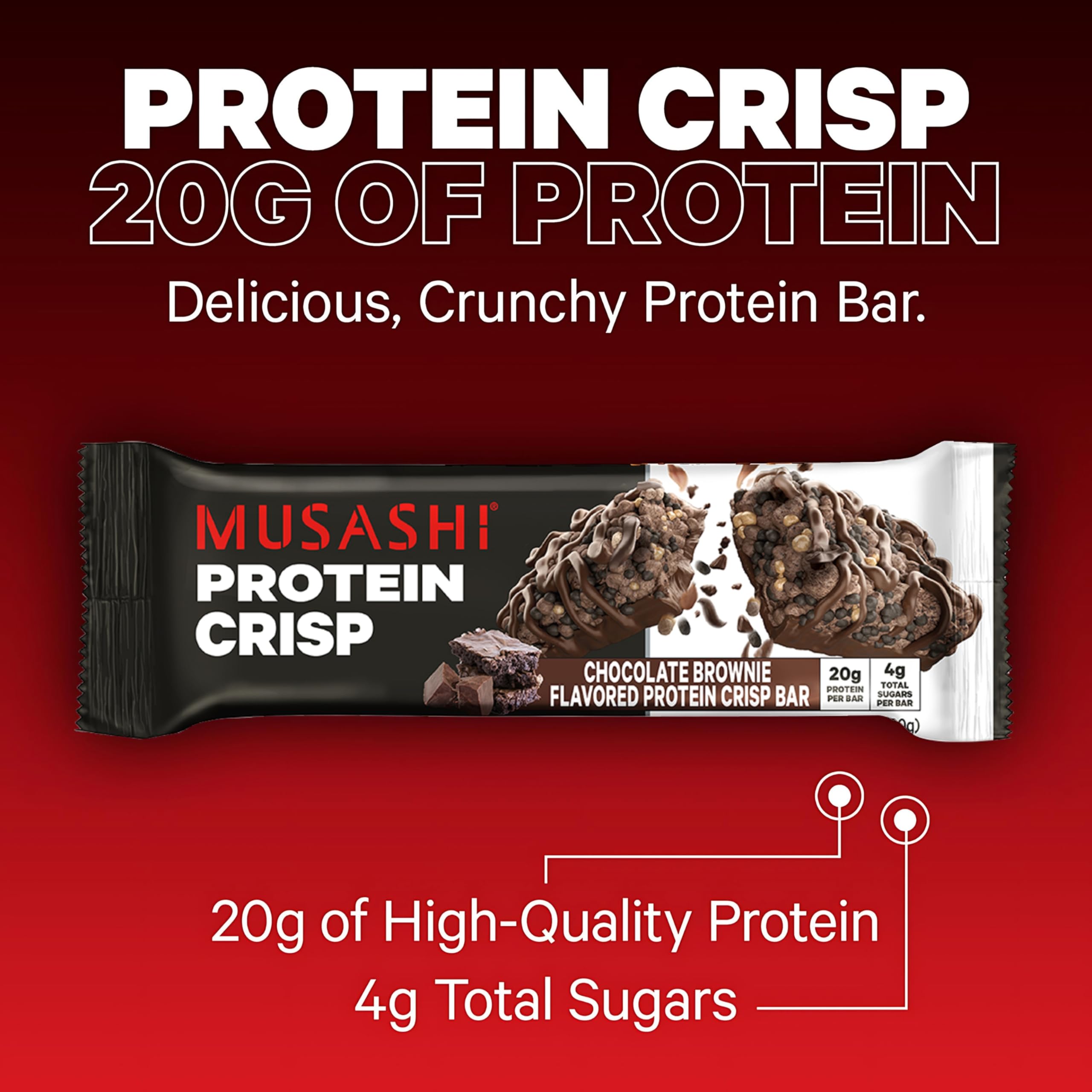 Cross-section of MUSASHI Protein Crisp Bar showing crisp texture and protein core