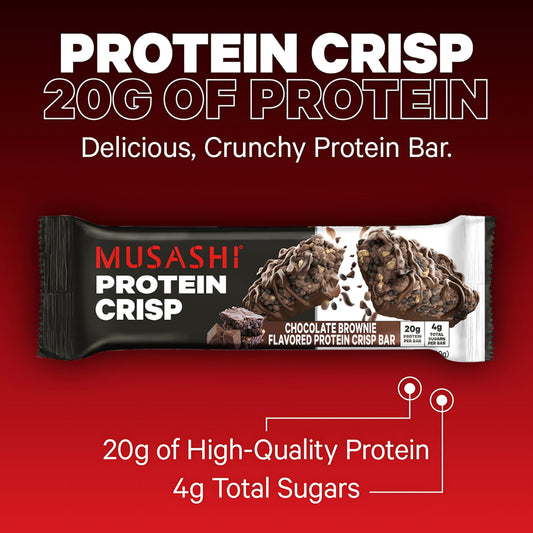 Cross-section of MUSASHI Protein Crisp Bar showing crisp texture and protein core