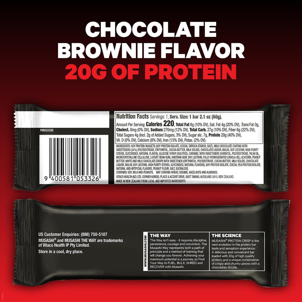 Milk chocolate drizzle close-up on MUSASHI Protein Crisp Bar