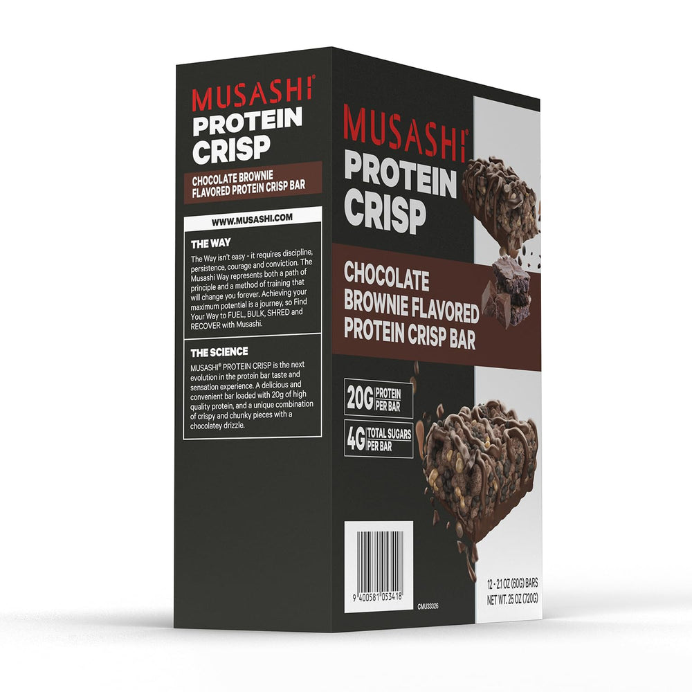 Retail display image for MUSASHI protein bars in USA launch context