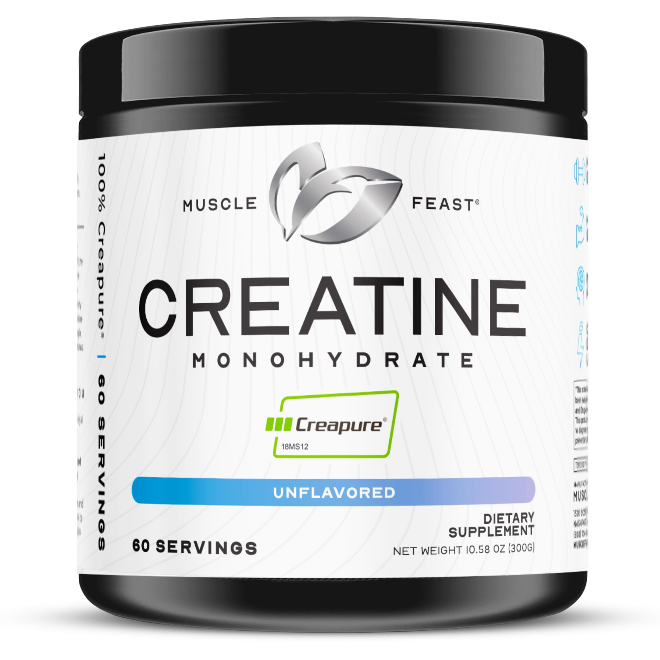 Muscle Feast Creapure creatine powder in a jar for high intensity training