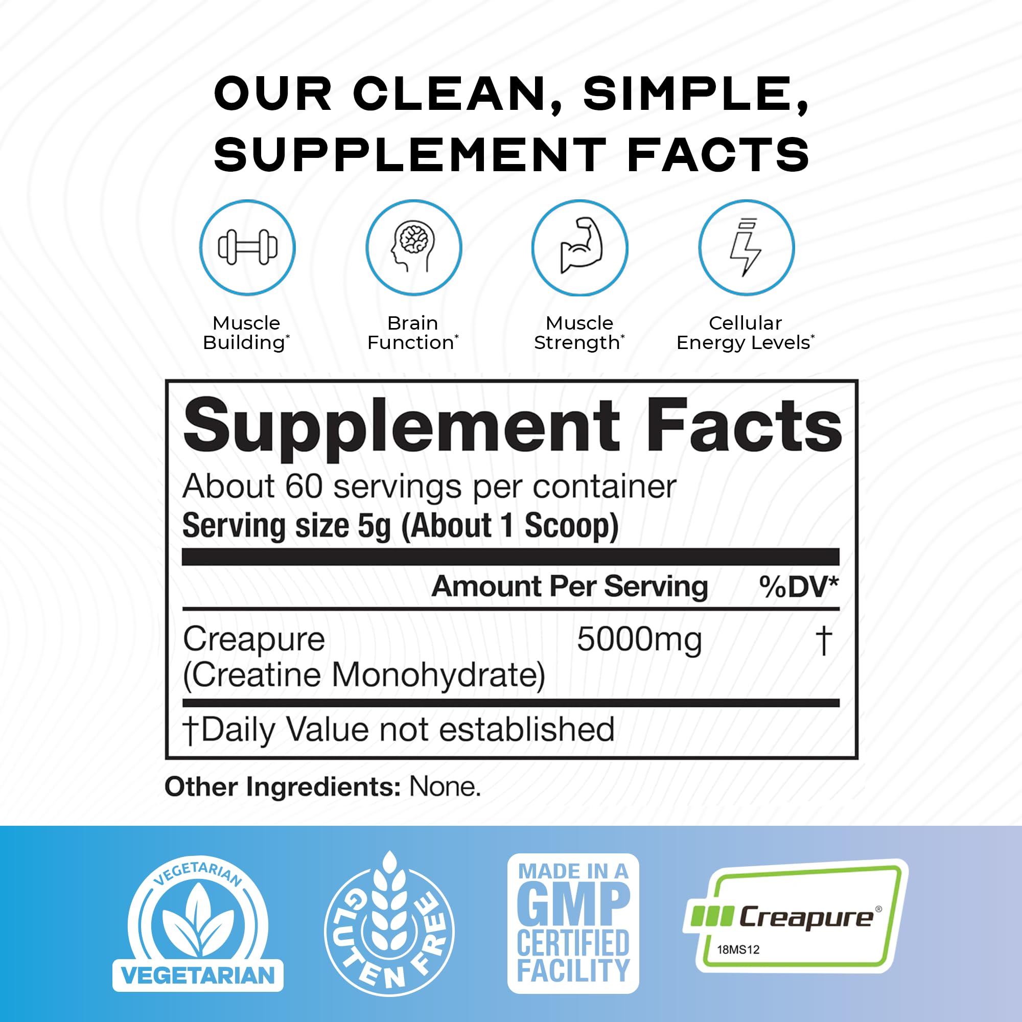 Close up label on Creapure creatine powder jar for purity and quality