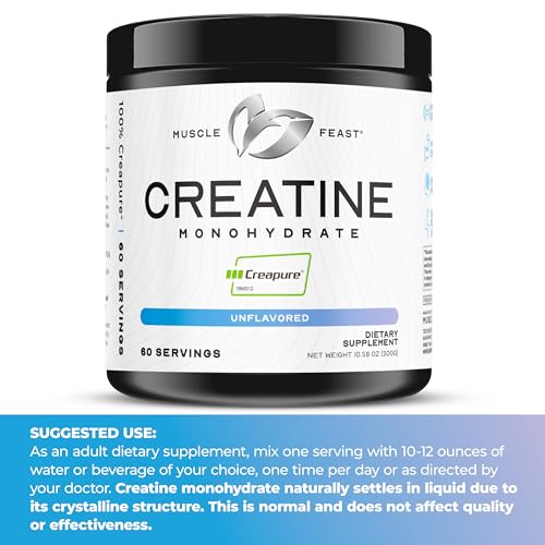 Shelf display of Muscle Feast Creapure creatine powder at home