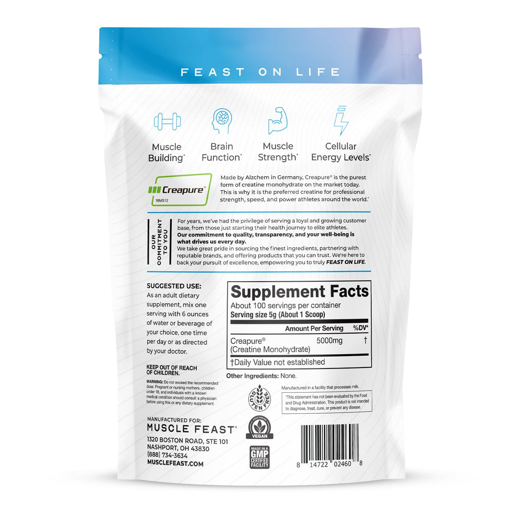 Muscle Feast Creapure packaging with refreshed label design.