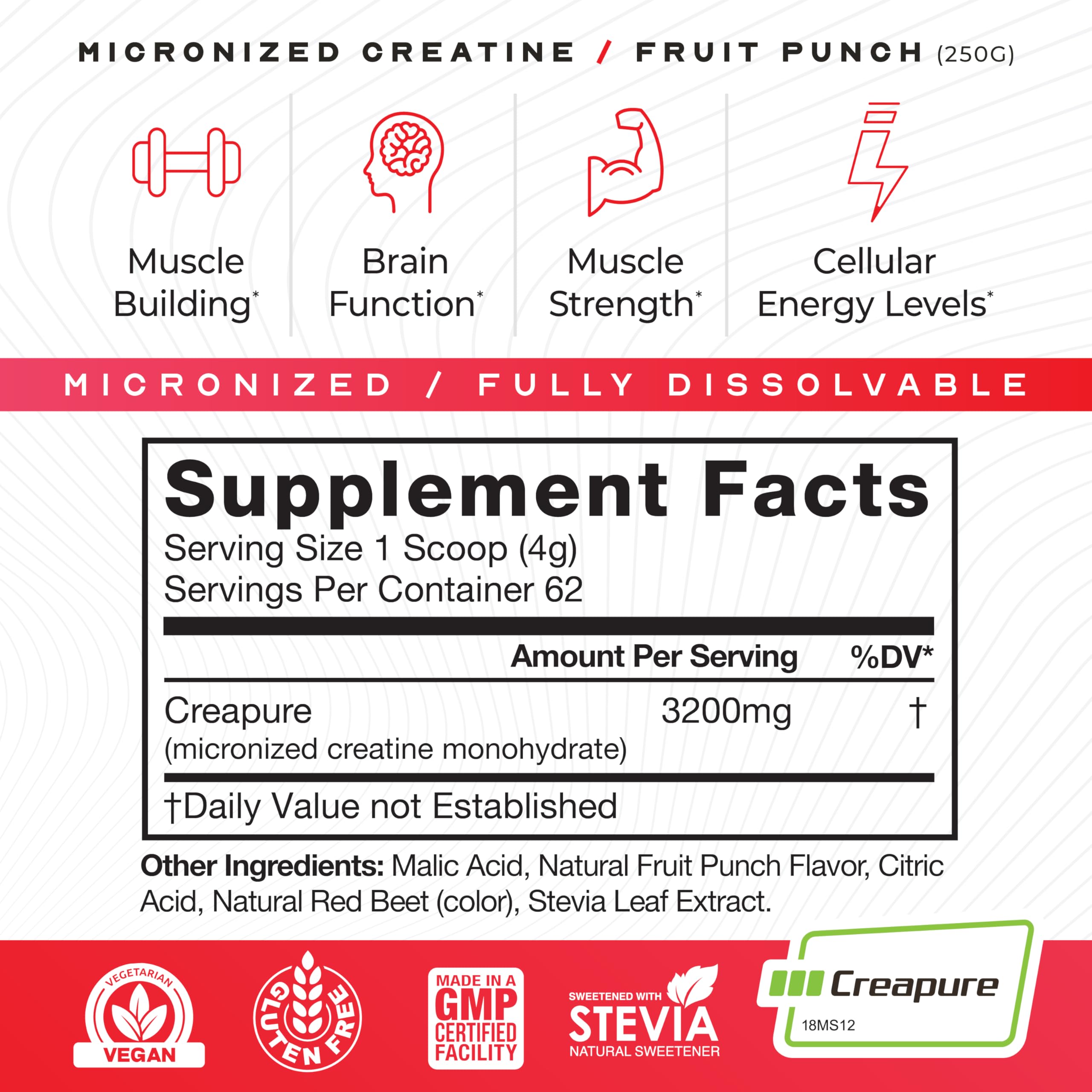 Scoop of Creapure powder indicating convenient dosing