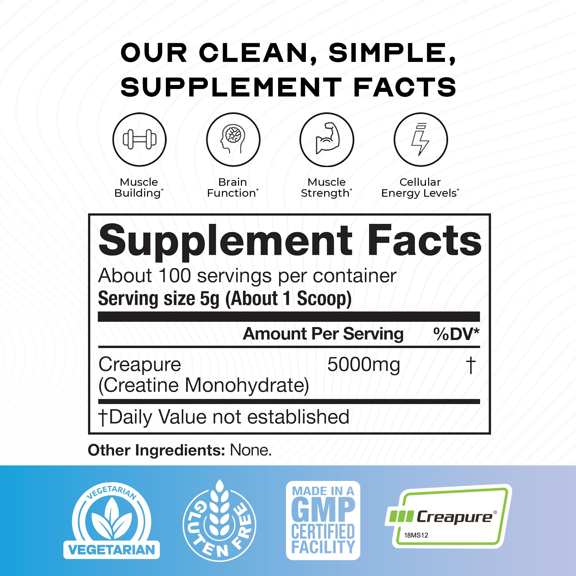 Muscle Feast Creapure unflavored 5000 mg serving ready to mix.
