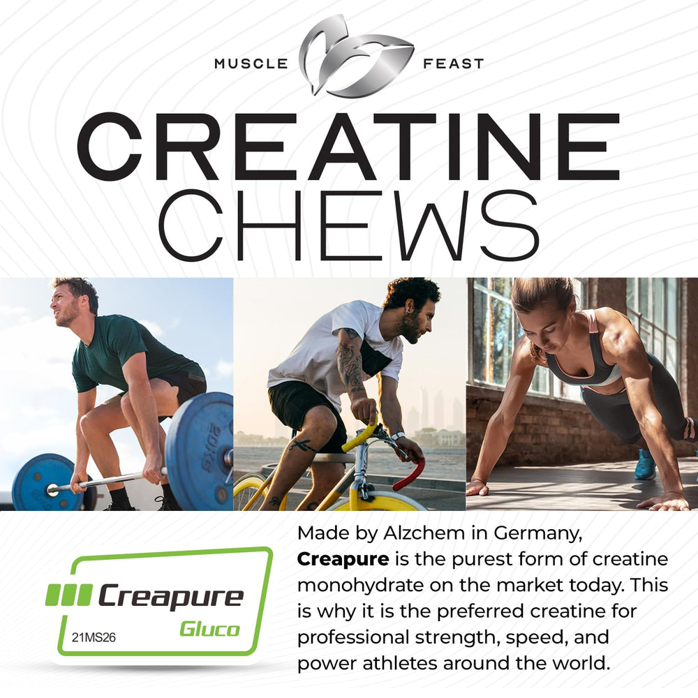 Muscle Feast Creatine Chews close-up texture highlighting chewable form for convenient fueling.