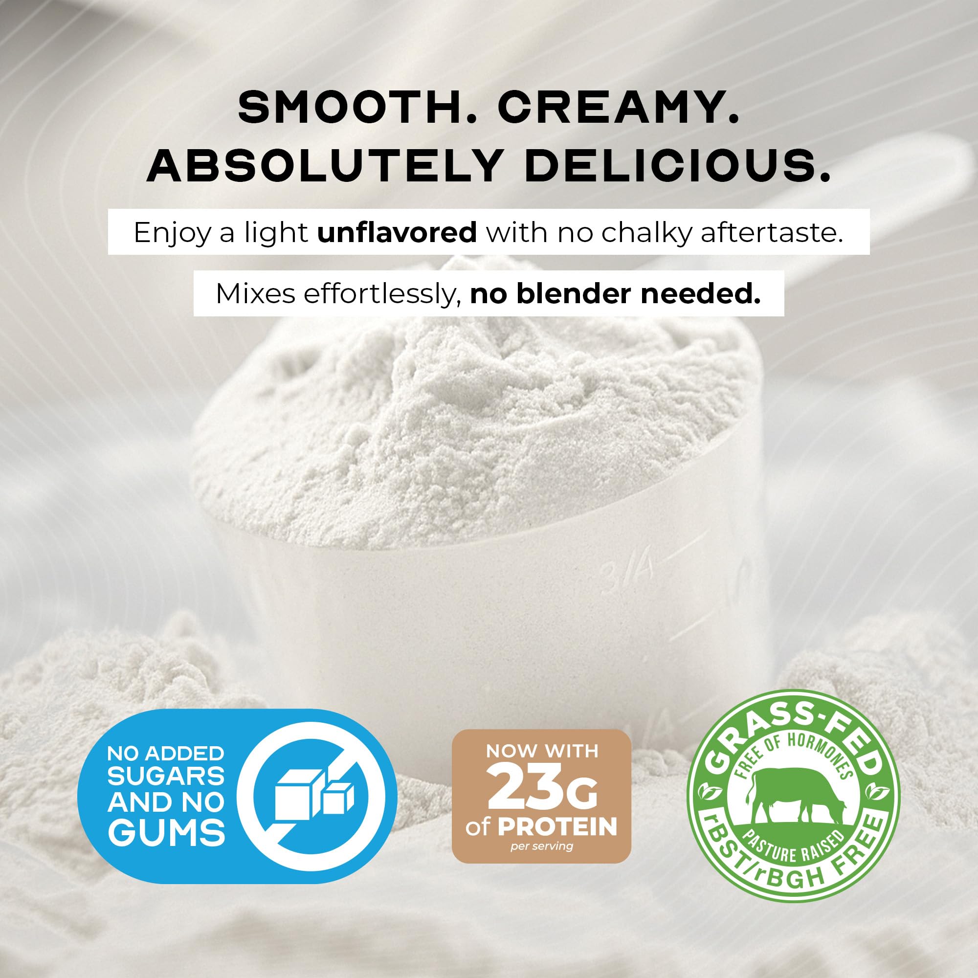 Muscle Feast grass-fed whey concentrate on kitchen shelf ready to use.