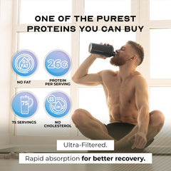Close-up of Muscle Feast unflavored whey isolate powder, pure protein