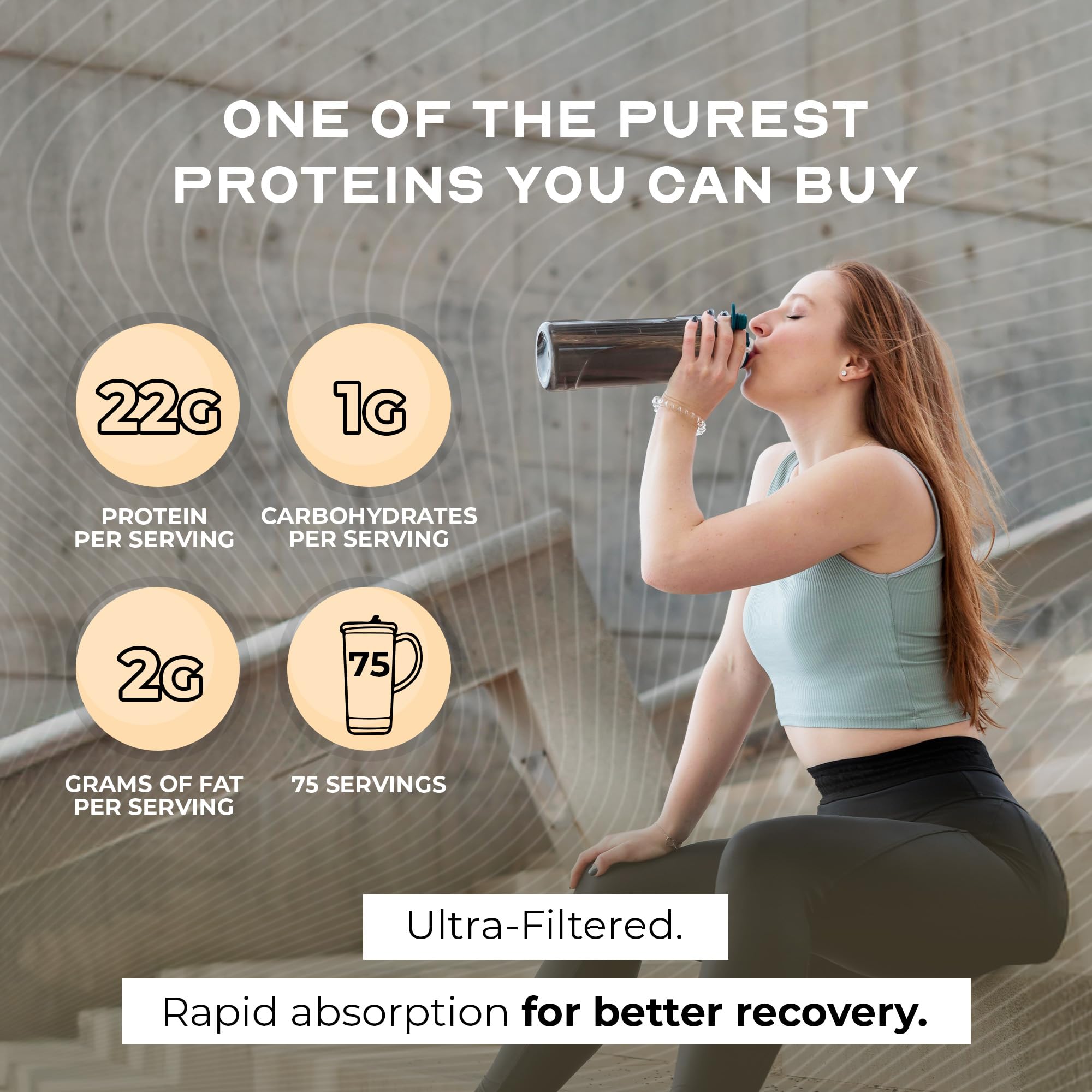Muscle Feast grass-fed vanilla whey bottle showcases hormone-free, clean protein on the go