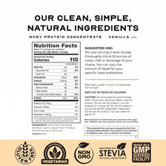 Muscle Feast grass-fed vanilla whey pack highlights natural ingredients and simple nutrition