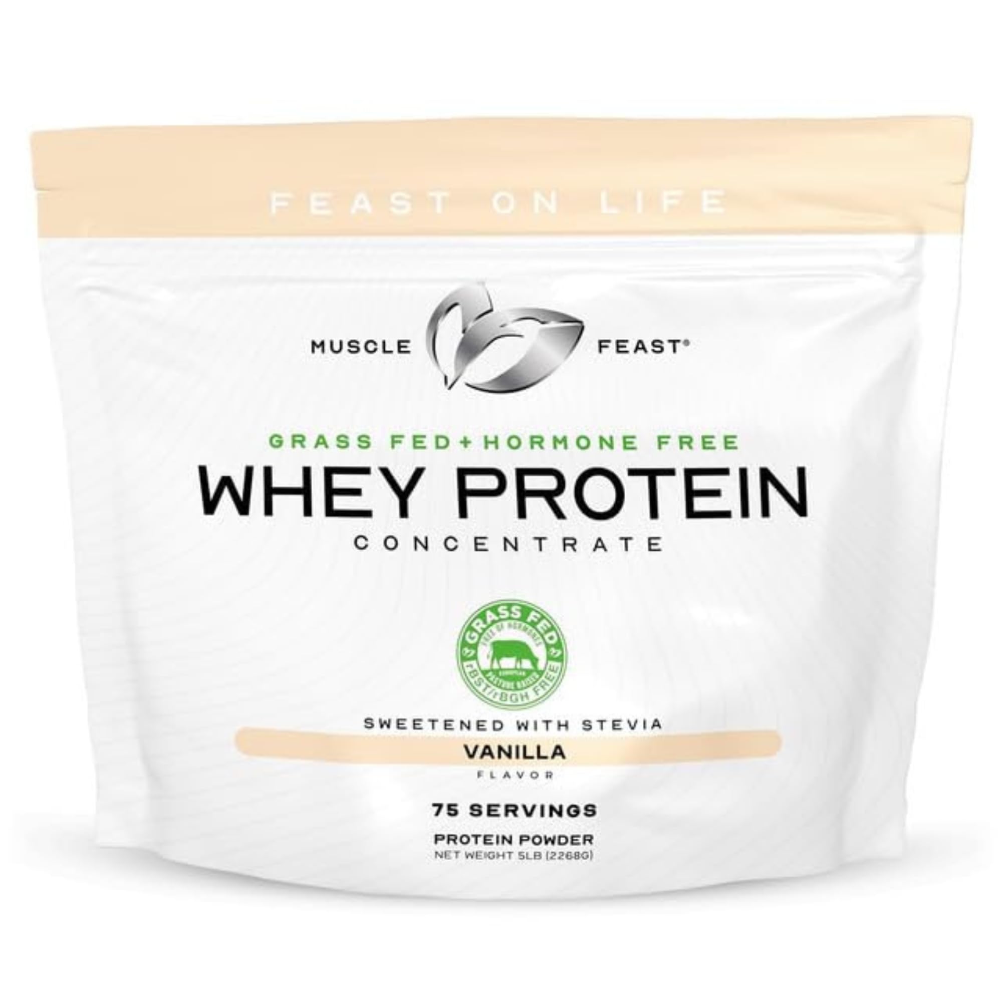 Muscle Feast grass-fed vanilla whey powder for smooth shakes and post-workout fuel