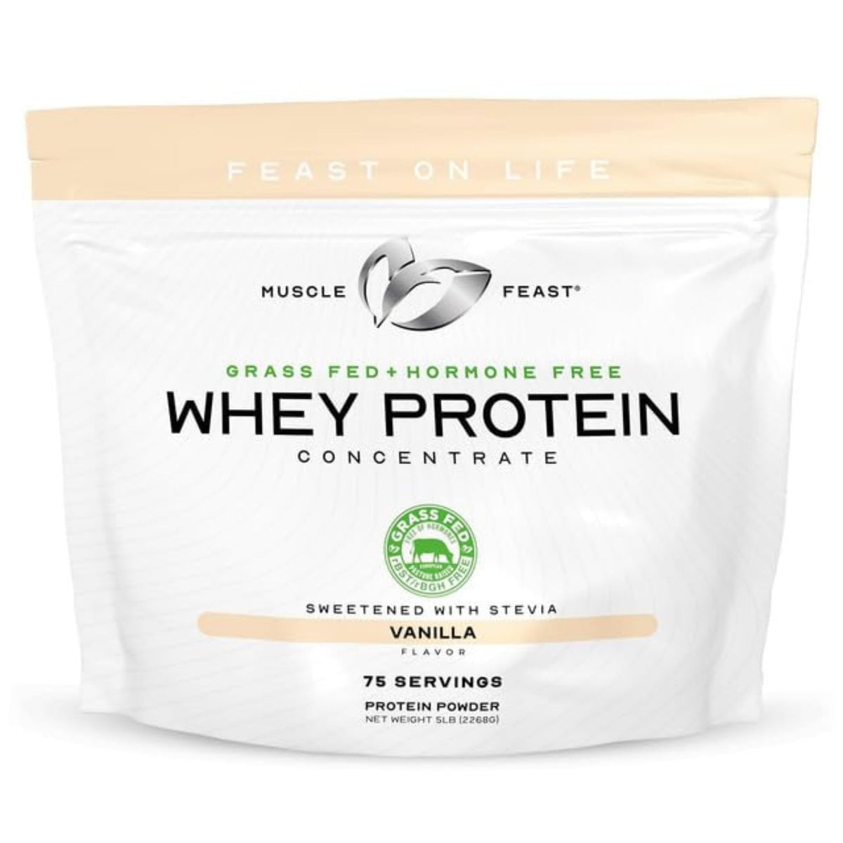 Muscle Feast grass-fed vanilla whey powder for smooth shakes and post-workout fuel