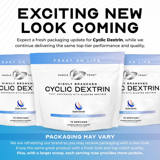 Muscle Feast HBCD tub label showing clean, GMO-free carbohydrate option.