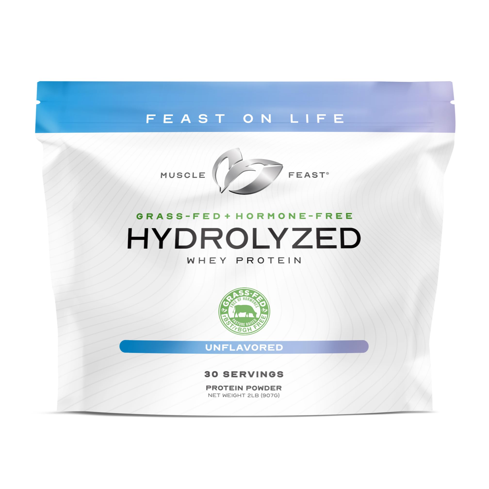 Muscle Feast Hydrolyzed Whey bottle shows smooth post-workout shake potential.