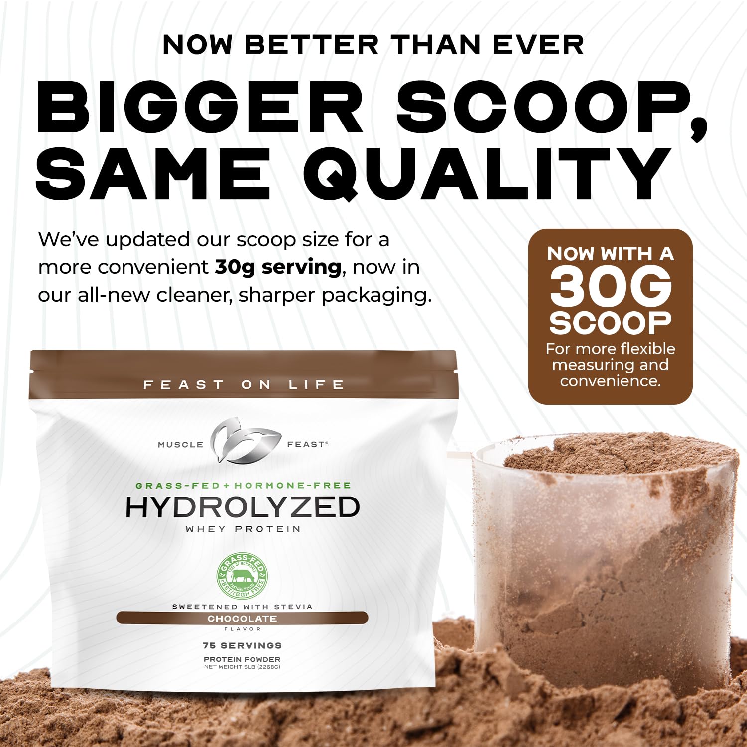 Muscle Feast hydrolyzed whey vanilla pour illustrates fast absorption potential