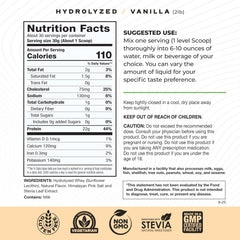 Muscle Feast hydrolyzed whey vanilla bottle highlighting grass-fed, hormone-free protein