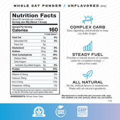 Scoop and pour oat fiber powder ideal for smoothies, oatmeal, and baking.