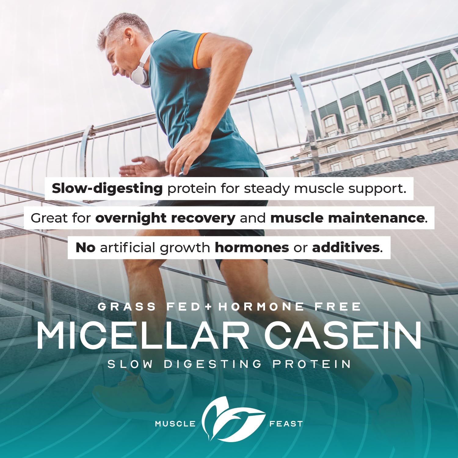 Muscle Feast vanilla casein ingredients icon emphasizes gluten-free, grass-fed origin