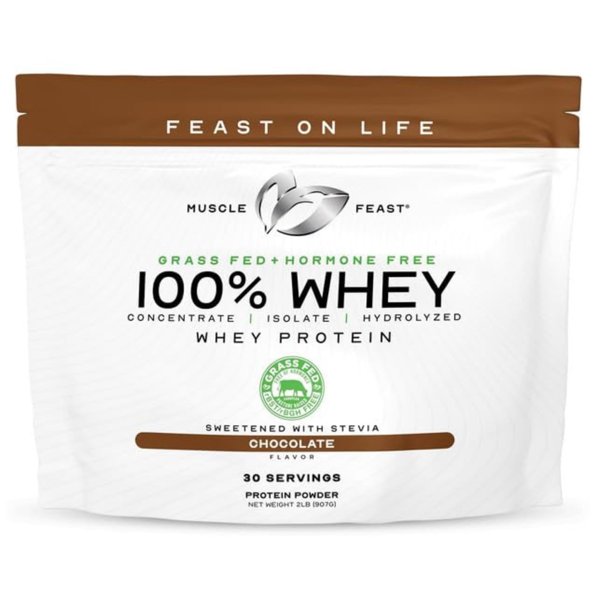 Muscle Feast chocolate whey powder 2 lb for delicious post-workout shakes