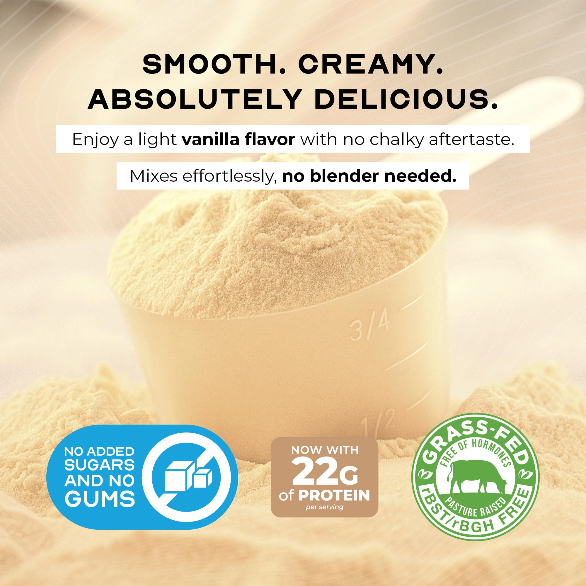 Muscle Feast vanilla whey label focuses on purity and hormone-free ingredients