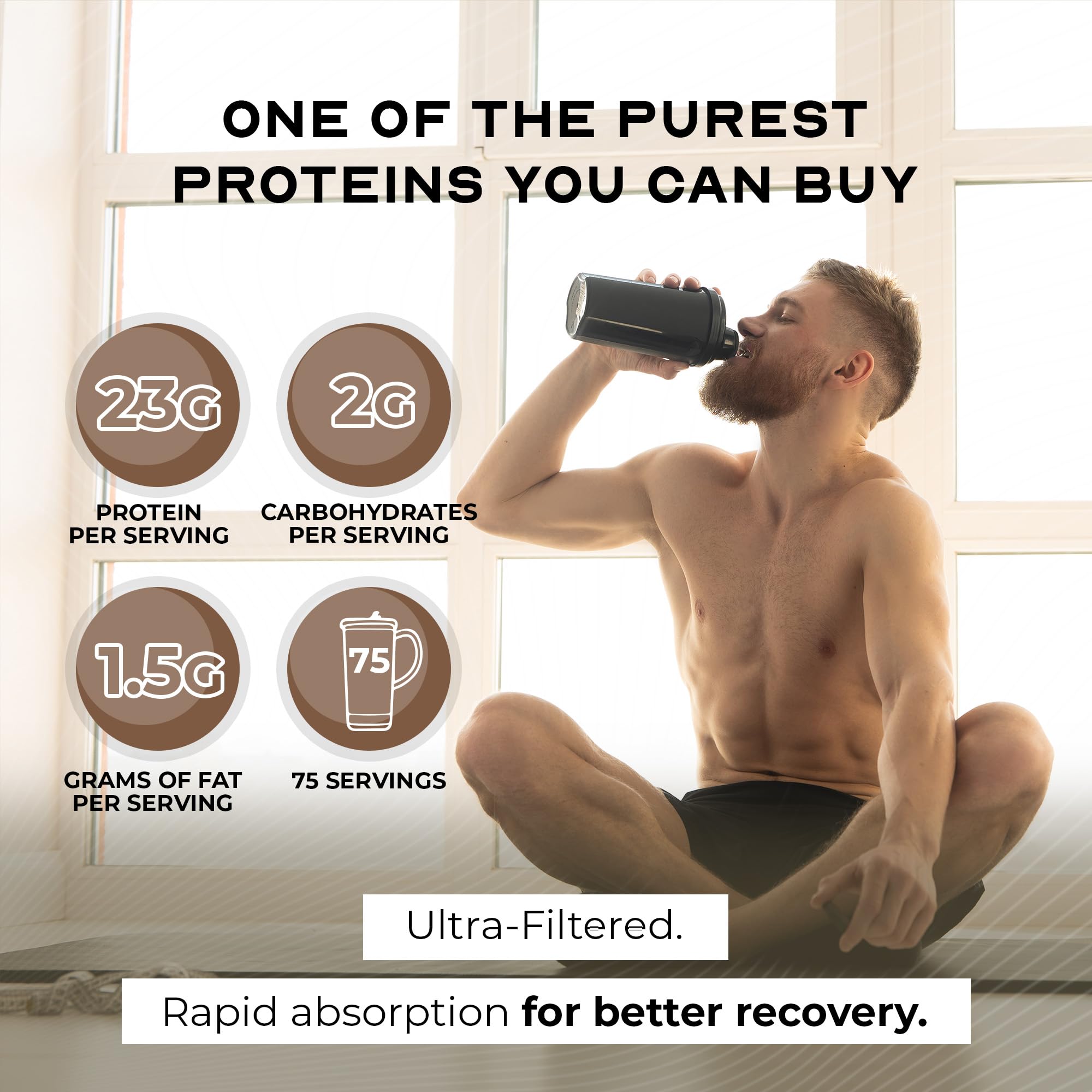 Muscle Feast whey blend bottle emphasizes easy mix with sunflower lecithin.