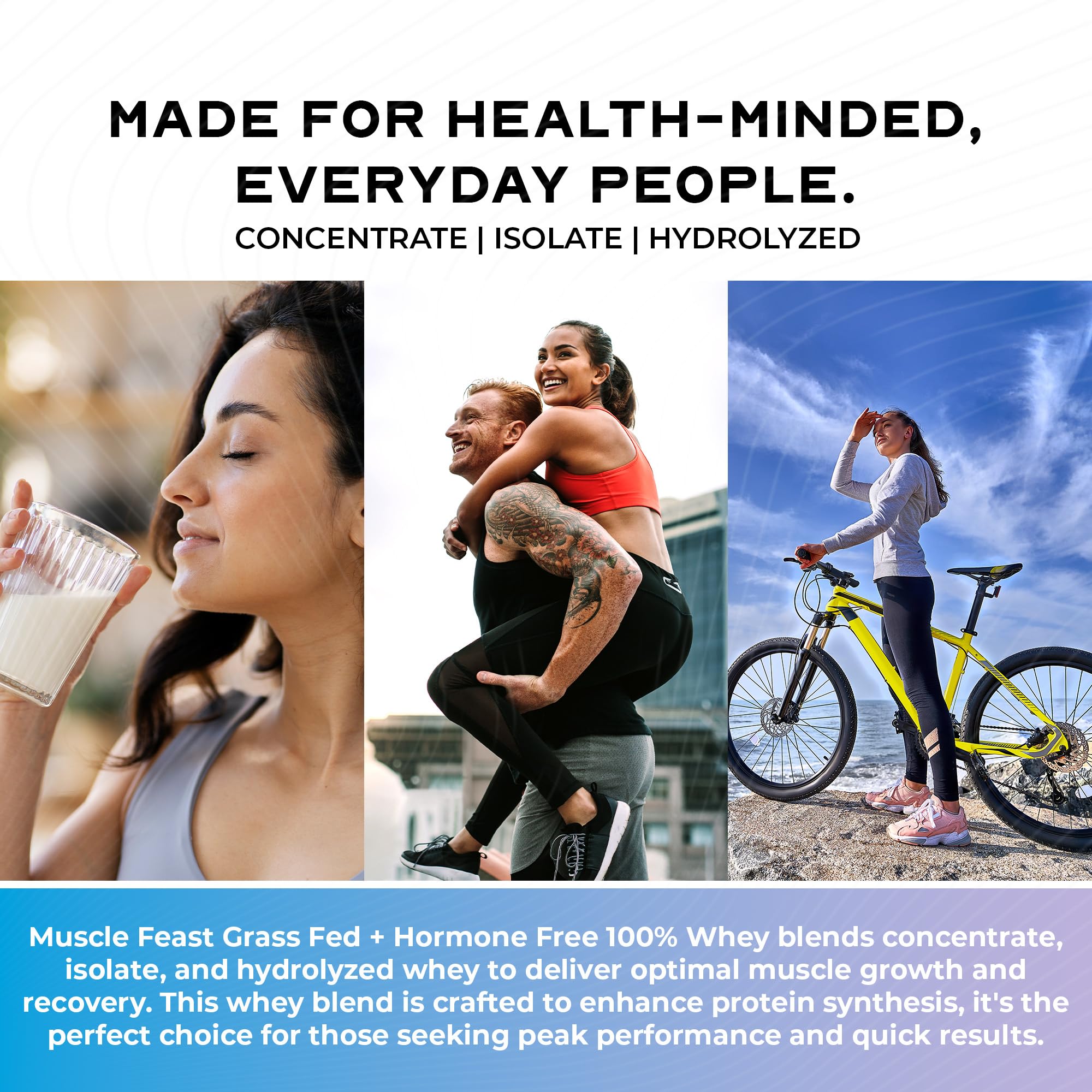 Muscle Feast whey label shows clean ingredients and no artificial flavors.