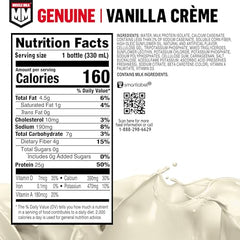 Nutrition panel showing 25g protein and zero sugar per shake.