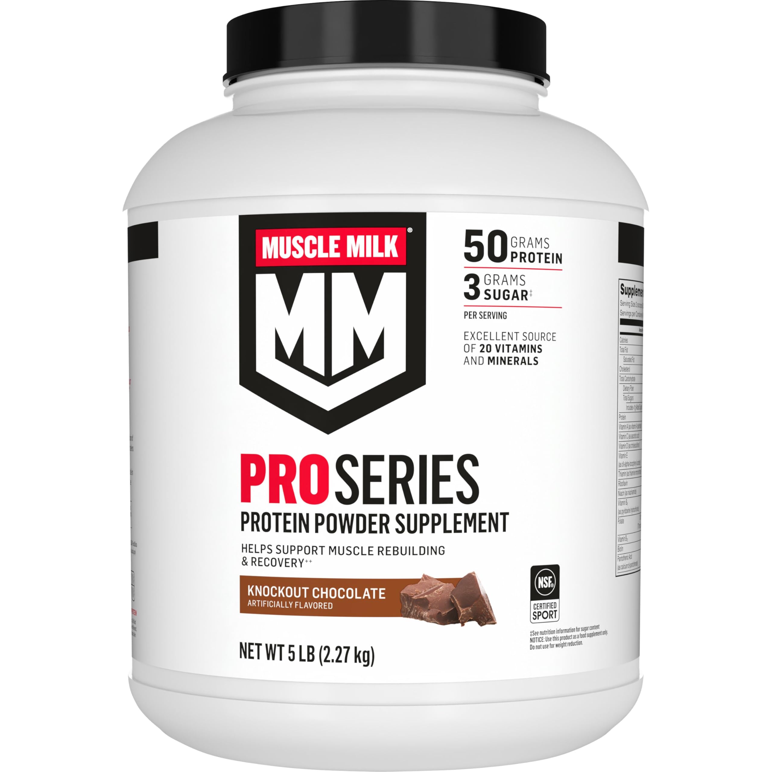Muscle Milk Pro Series Knockout Chocolate canister for post-workout recovery and sustained energy