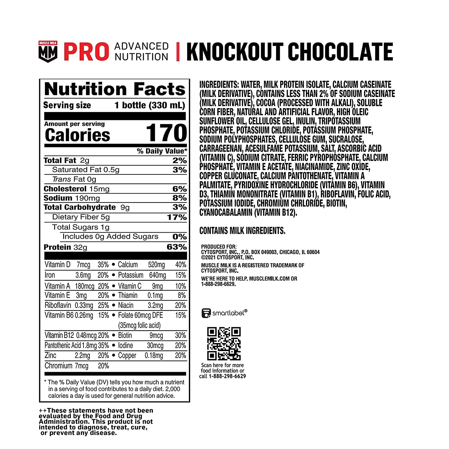 Muscle Milk Pro Series label shows 32g protein per shake.