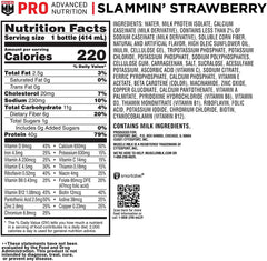 Close-up of Muscle Milk Pro Series Slammin' Strawberry bottle showing the label.