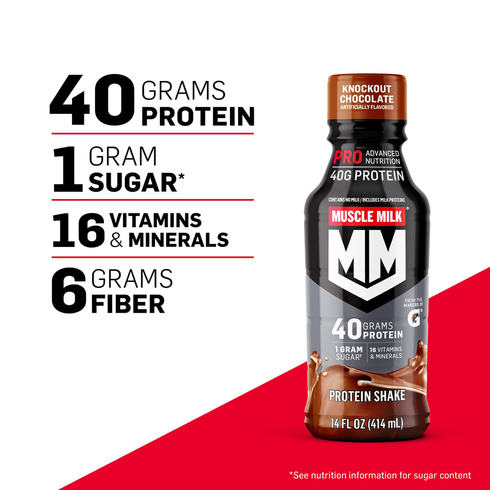 Muscle Milk Pro Series Slammin' Strawberry bottle label with nutrition highlights.