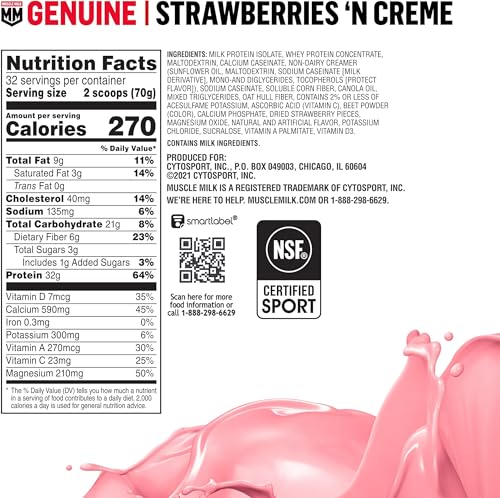 Muscle Milk Genuine Protein Powder Strawberries 'N Crème close-up for tasty recovery.