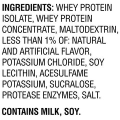 Whey ingredients panel from Muscle Milk showing protein blend