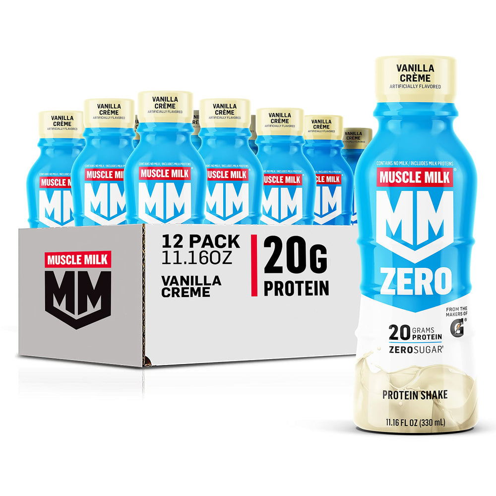 Muscle Milk Zero Vanilla Creme bottle ready for on-the-go protein