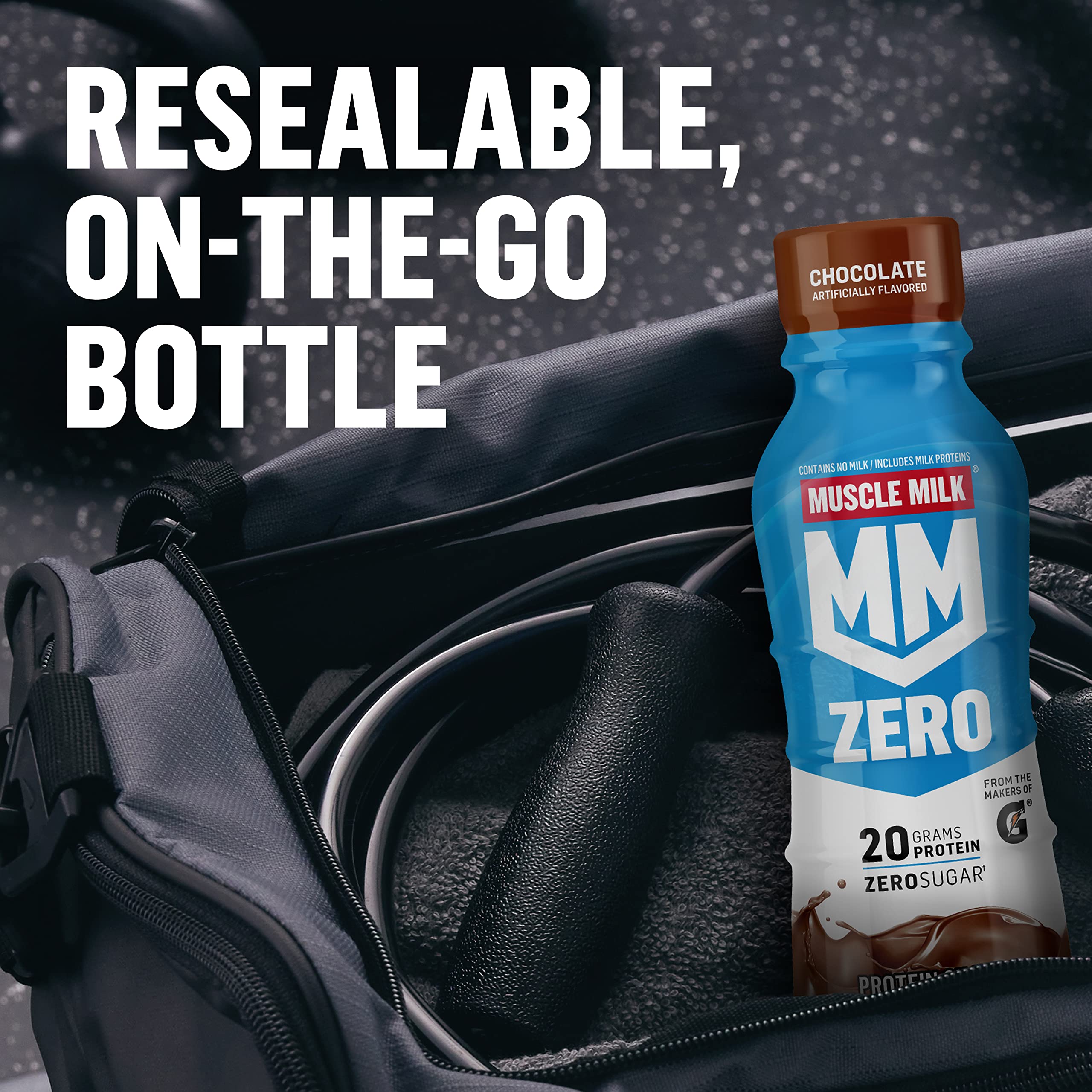 Ready-to-drink Muscle Milk Zero Vanilla Creme beside a breakfast setup