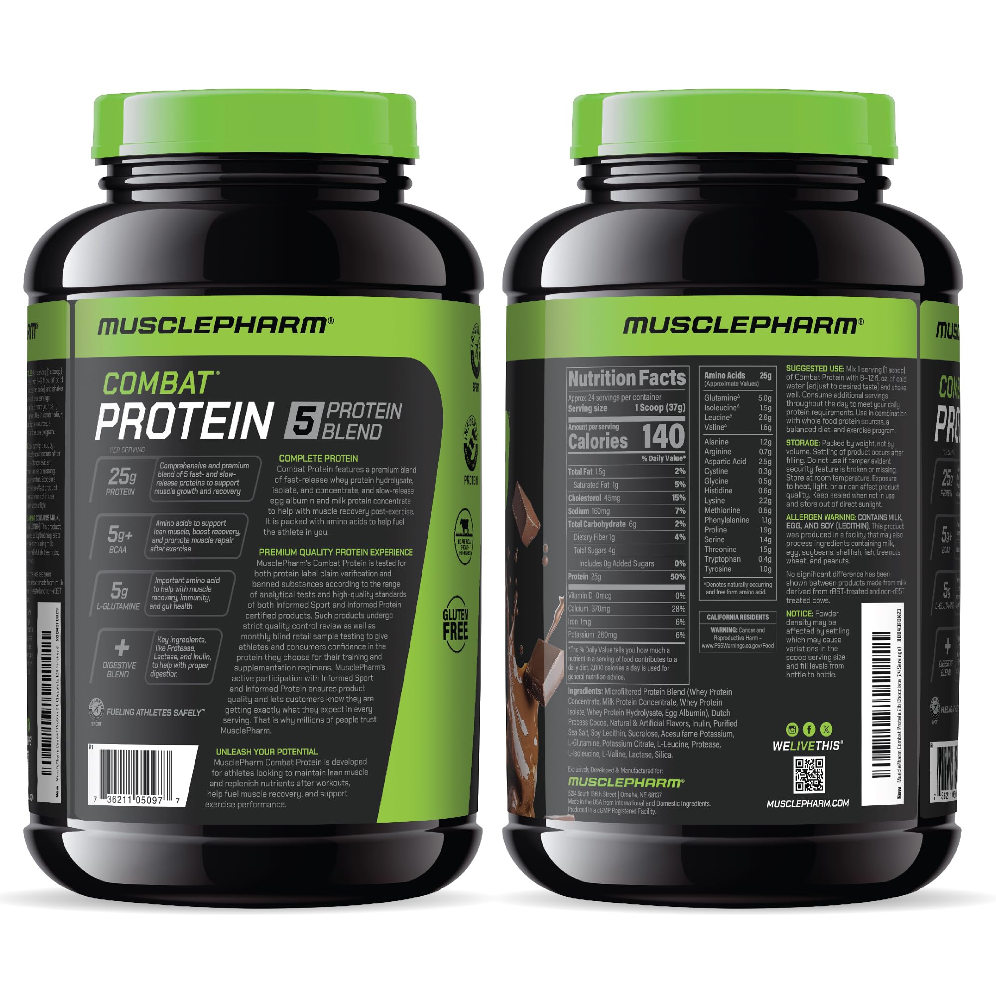 MusclePharm Combat Protein Powder chocolate milk label comparison