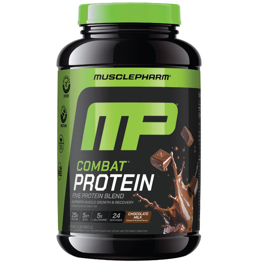 MusclePharm Combat Protein Powder chocolate milk tub supports post-workout fueling