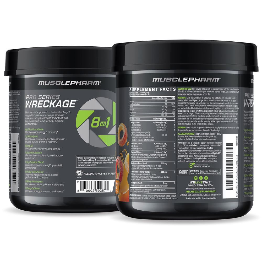 MusclePharm Pro Series WRECKAGE Peach Ring flavor energizes pre-workout routines.
