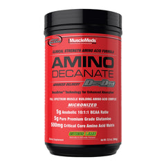 MuscleMeds Amino Decanate bottle with citrus lime flavor for post-workout support