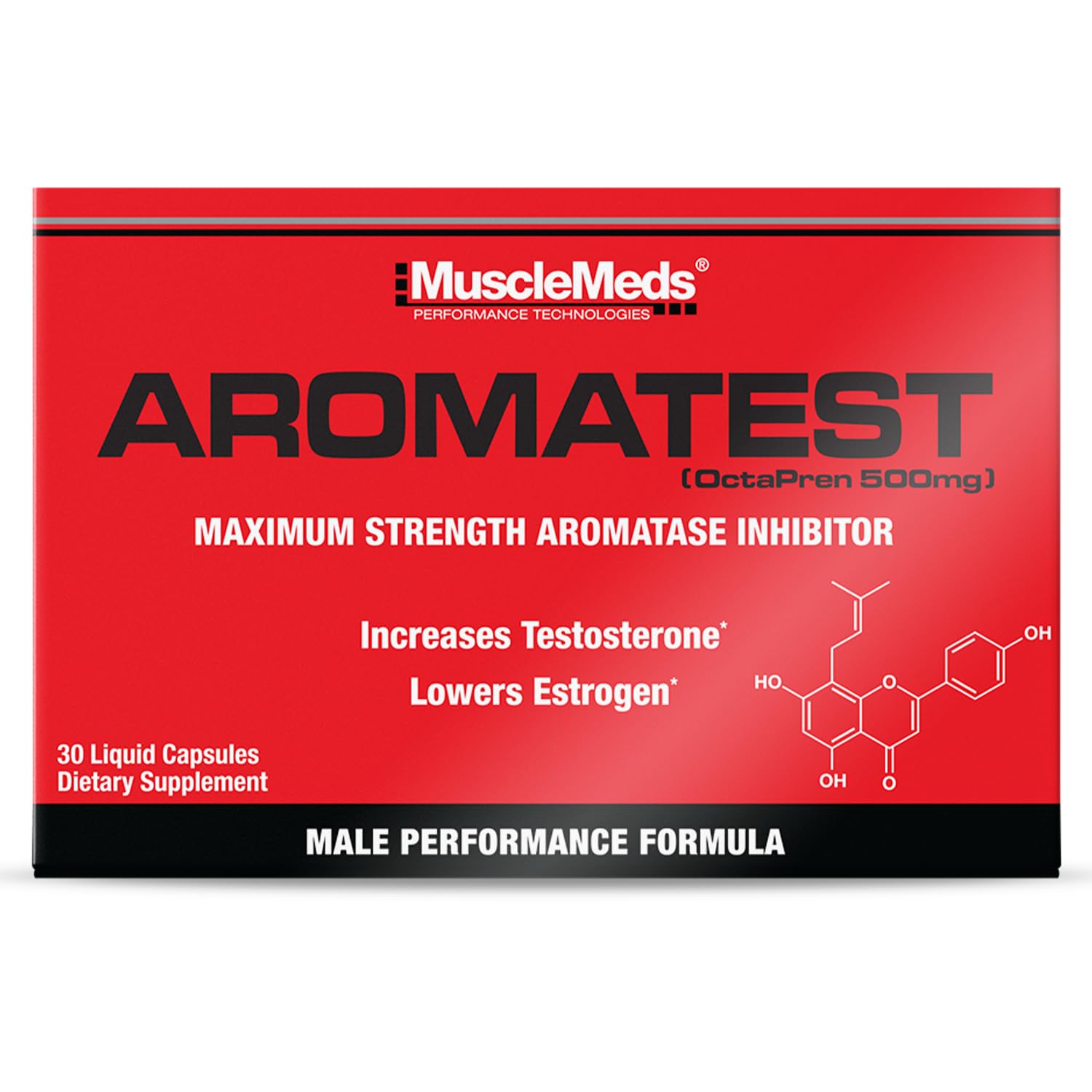 MuscleMeds AROMATEST bottle front highlights potent aromatase inhibition for lean muscle support