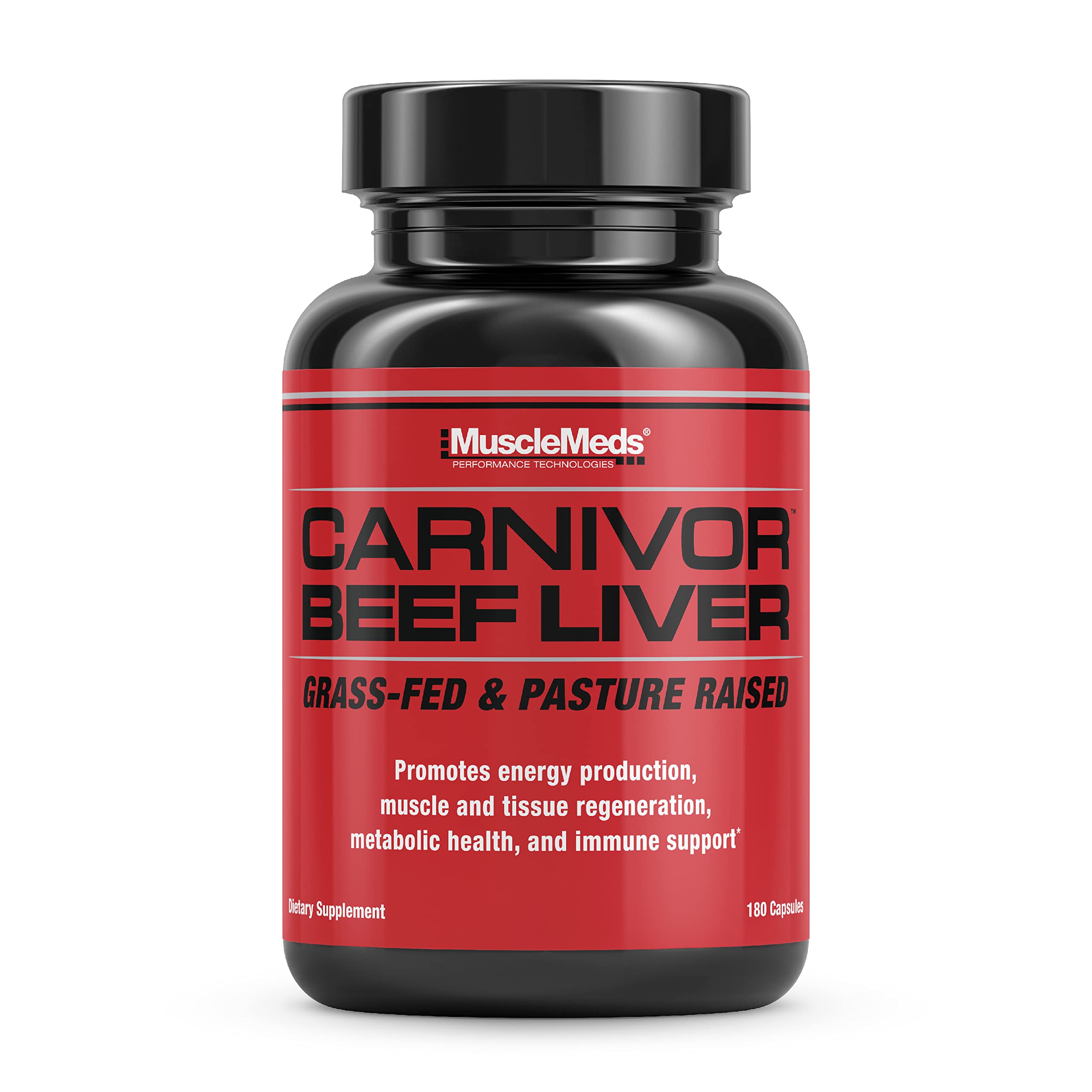 MuscleMeds Carnivor Beef Liver Capsules bottle front view showing grass-fed formula