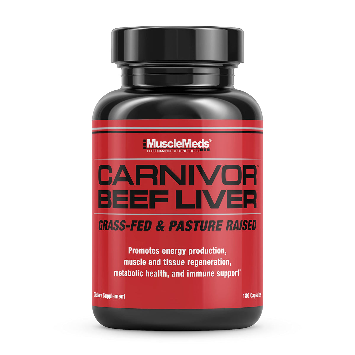 MuscleMeds Carnivor Beef Liver Capsules bottle front view showing grass-fed formula